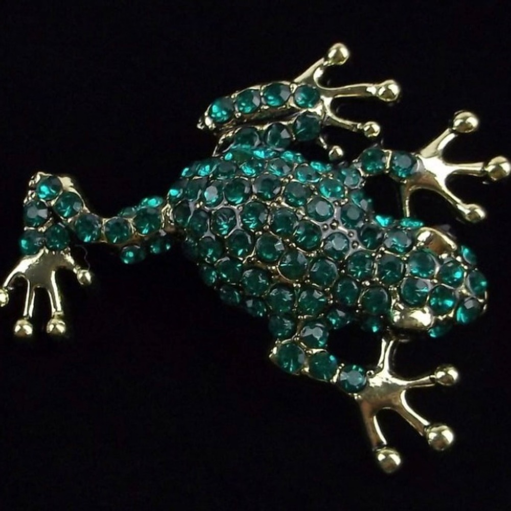 Enameled‎ Rhinestone Tree Frog Brooch